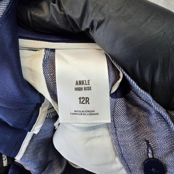 Express Pants Womens Size 12R Blue Ankle High Rise Belted Linen Blend Tapered - Picture 11 of 14